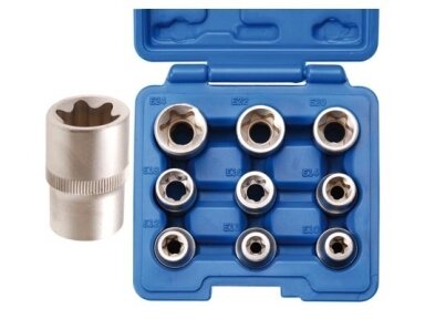 E-Star Socket Set for Screws, 1/2", 9 pcs, E10-E24