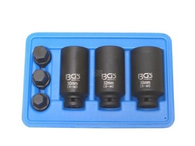 Long socket set for semi-axles, hexagonal