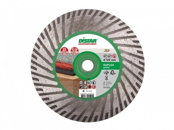 Akmens pjovimo ir šlifavimo diskas su flanšu (M14) Distar Turbo Duplex Granite 125mm, sausam pjovimui