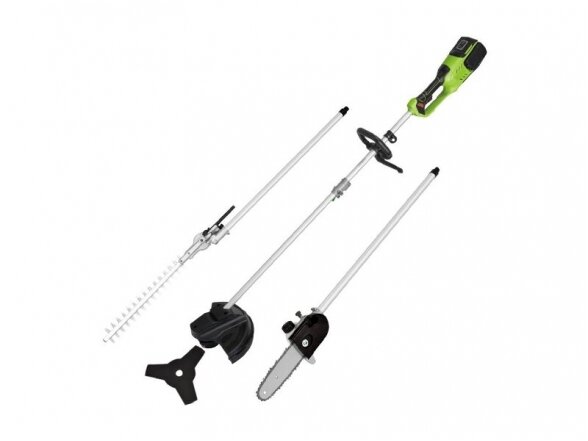 Bass Polska Battery Powered Trimmer/Hedge Trimmer/Chainsaw with Additional Accessories