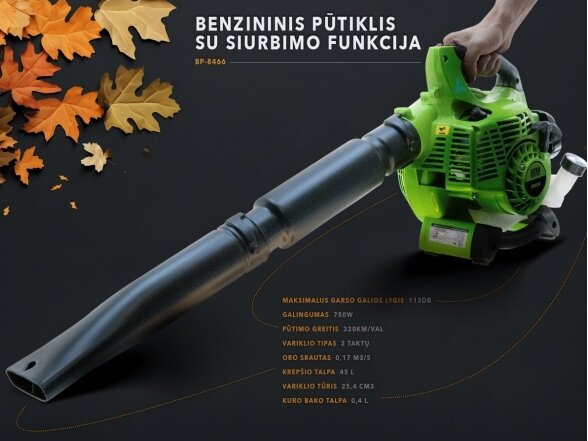 Bass Polska BP-8466 benzininis pūtiklis su siurbimo funkcija 320 km/val 3 Bass Polska BP-8466 benzininis pūtiklis su siurbimo funkcija 320 km/val 3