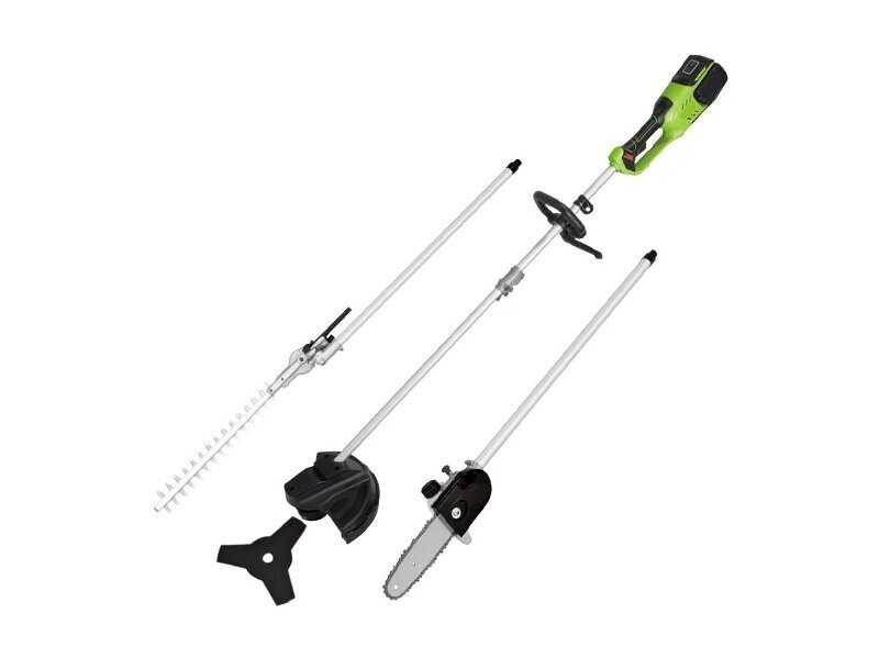 Bass Polska Battery Powered Trimmer/Hedge Trimmer/Chainsaw with Additional Accessories