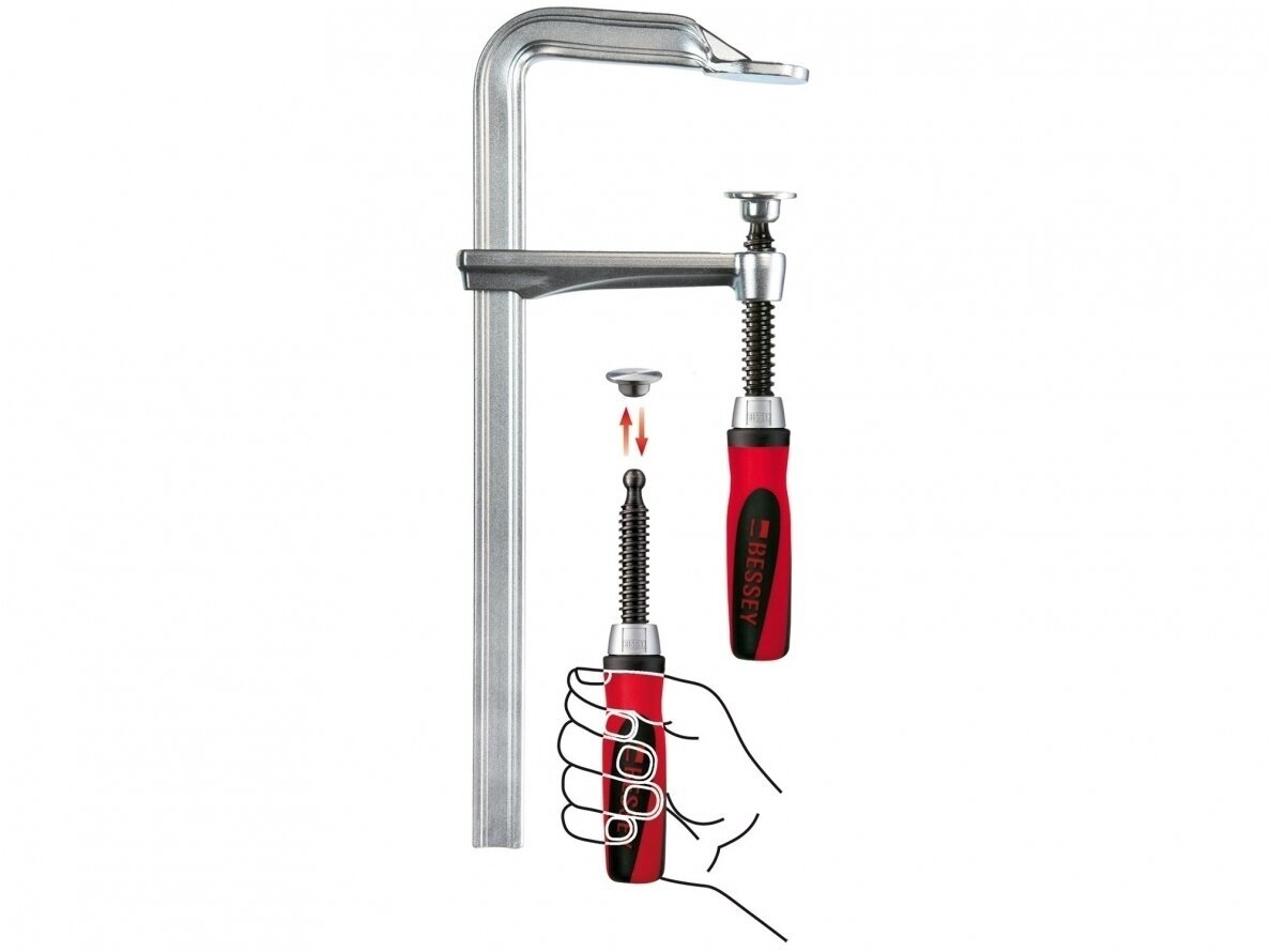 Bessey clamp GZ16-2K from solid metal profile with plastic handle, max. clamping length 160 mm, throat depth 80 mm 1 Bessey clamp GZ16-2K from solid metal profile with plastic handle, max. clamping length 160 mm, throat depth 80 mm 1
