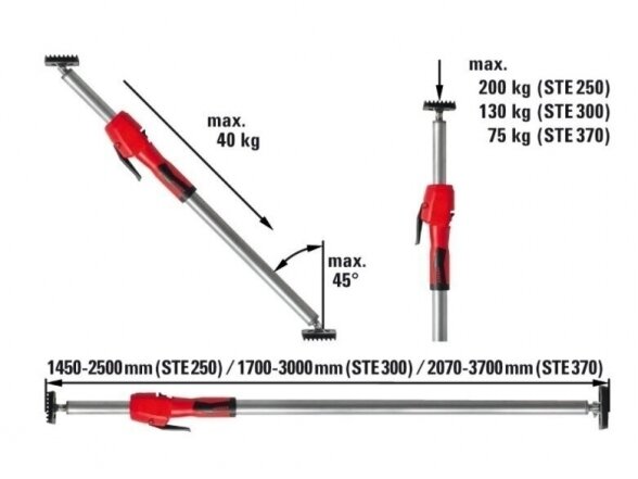 Bessey STE370 телескопическая опора, длина сжатия 2070-3700 мм, максимальная нагрузка 75 кг 7 Bessey STE370 телескопическая опора, длина сжатия 2070-3700 мм, максимальная нагрузка 75 кг 7