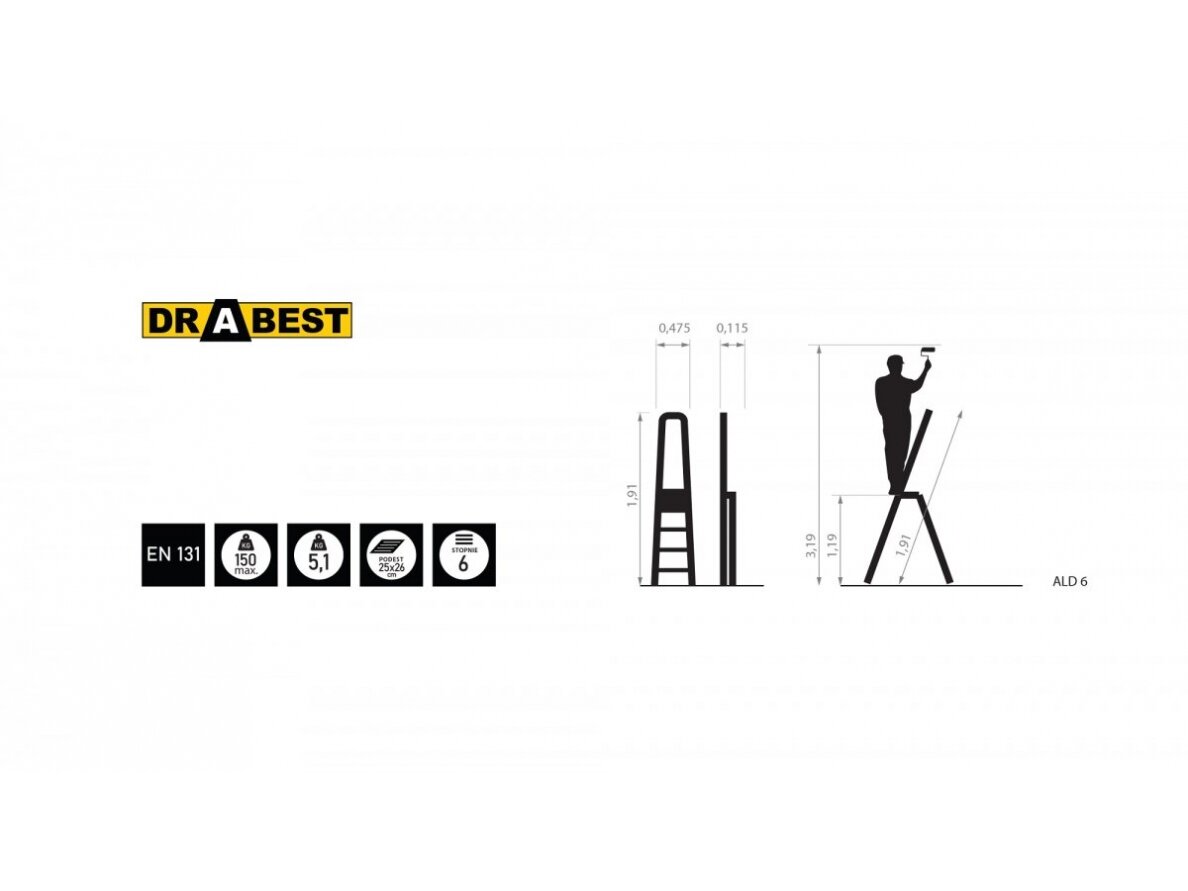 Бытовая лестница DRABEST ALD6 односторонняя, 6 ступеней 1 Бытовая лестница DRABEST ALD6 односторонняя, 6 ступеней 1
