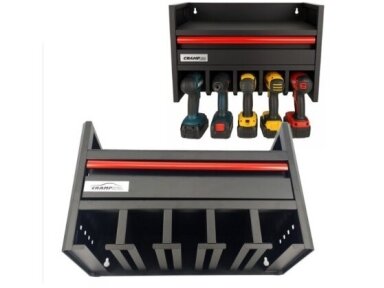 Cramp wall-mounted tool shelf with tray