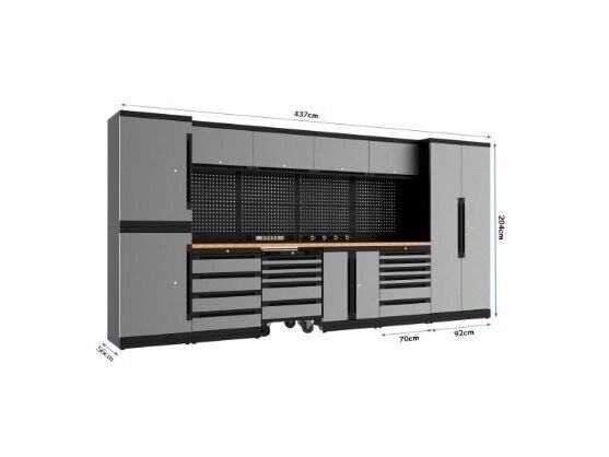 Cramp PREMIUM workshop furniture set made of thick steel, 437 cm, 25 elements 1 Cramp PREMIUM workshop furniture set made of thick steel, 437 cm, 25 elements 1