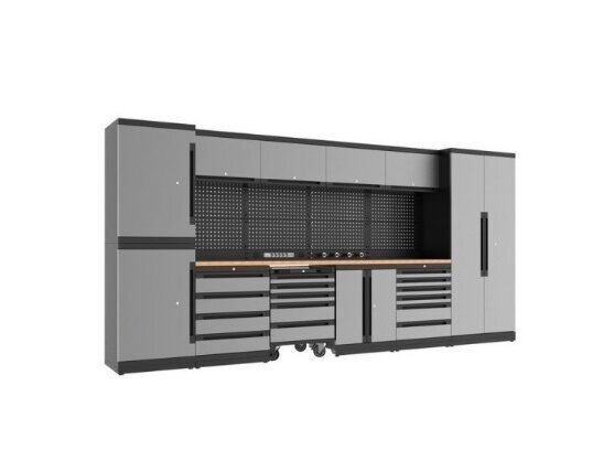 Cramp PREMIUM workshop furniture set made of thick steel, 437 cm, 25 elements Cramp PREMIUM workshop furniture set made of thick steel, 437 cm, 25 elements