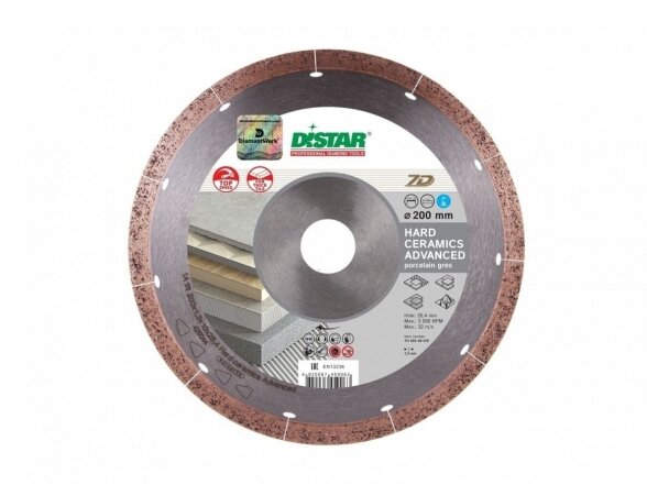 Deimantinis diskas plytelėms Distar Hard Ceramics Advanced 350mm, storis tik 1.8mm, savaime pasigalandantis, šlapiam pjovimui