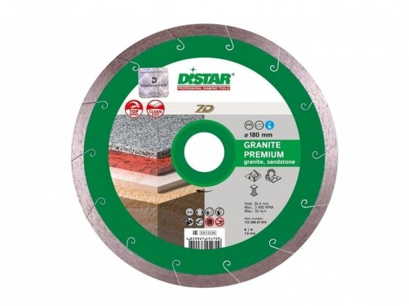 Deimantinis pjovimo diskas granitui Distar Granite Premium 7D 180mm, šlapiam pjovimui