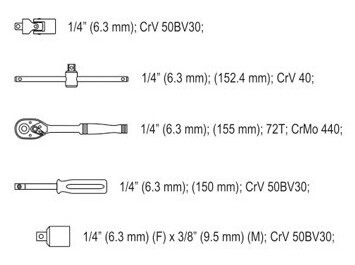 Galvučių su terkšle rinkinys 1/4", 56 vnt. 5