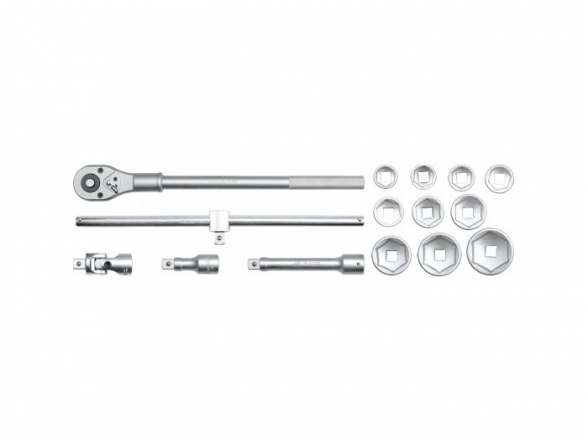 Socket and Wrench Set 30-60mm, 15 pcs, 3/4", Cr-V 1