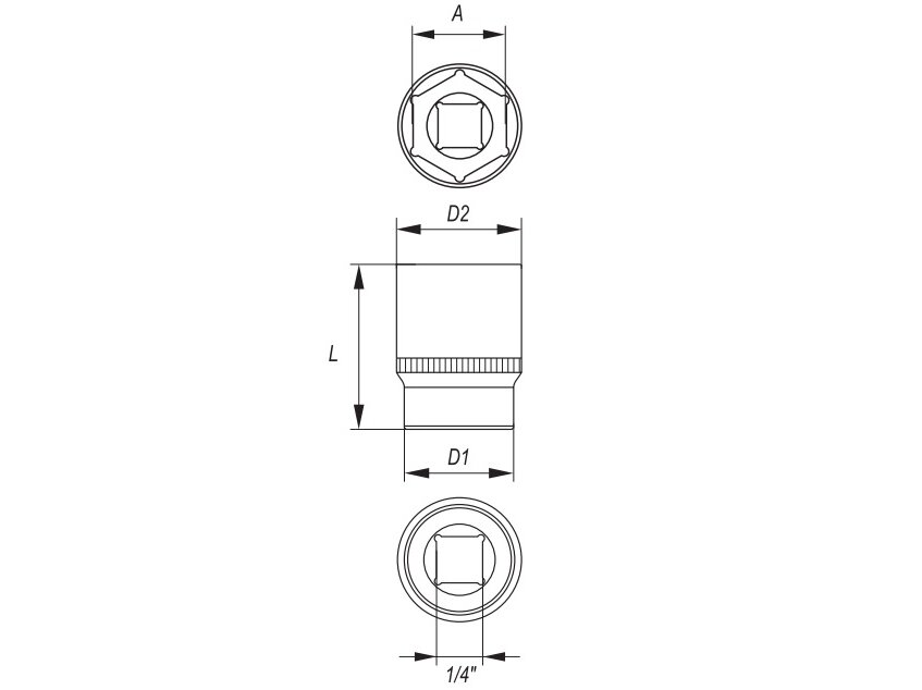 Socket 1/4", 4-13 mm 1