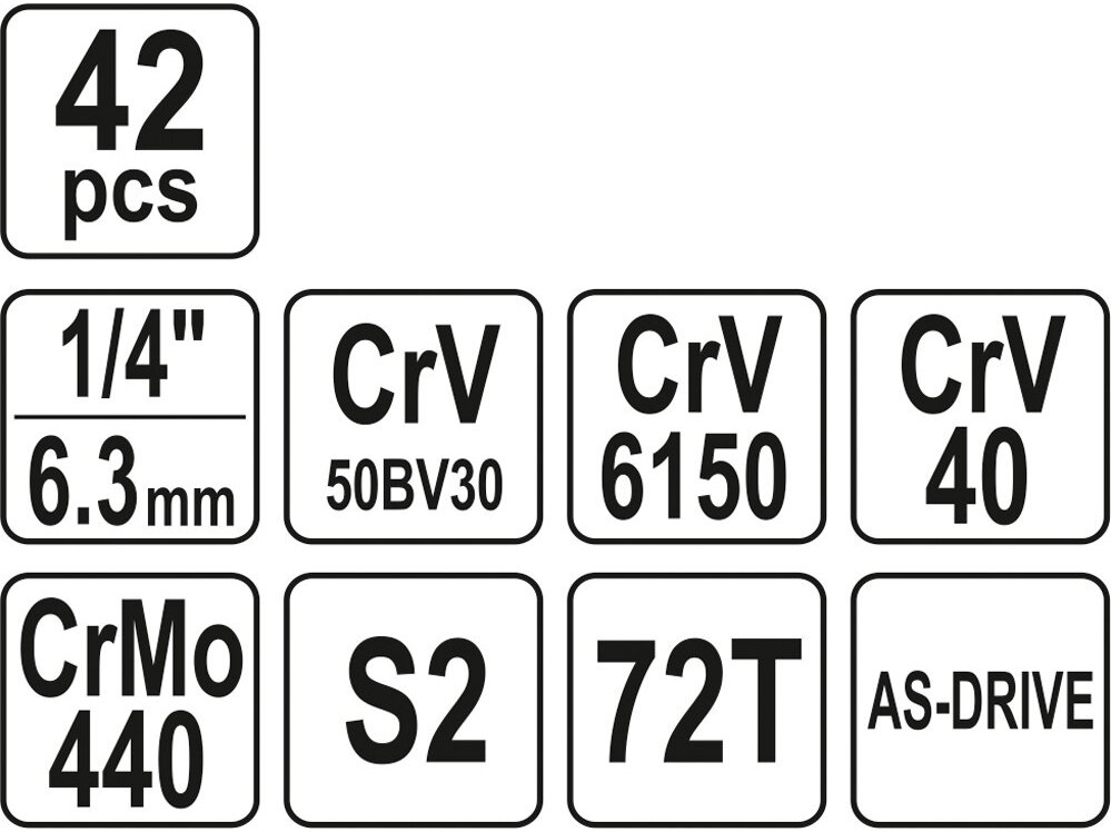 Galvučių su terkšle rinkinys 1/4", 42 vnt. 3 Galvučių su terkšle rinkinys 1/4", 42 vnt. 3
