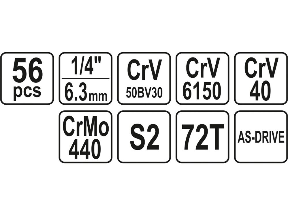 Galvučių su terkšle rinkinys 1/4", 56 vnt. 3 Galvučių su terkšle rinkinys 1/4", 56 vnt. 3