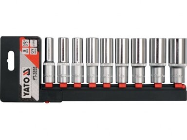 Long head socket set 3/8, CR-V, 8 - 19mm, 9 pcs.