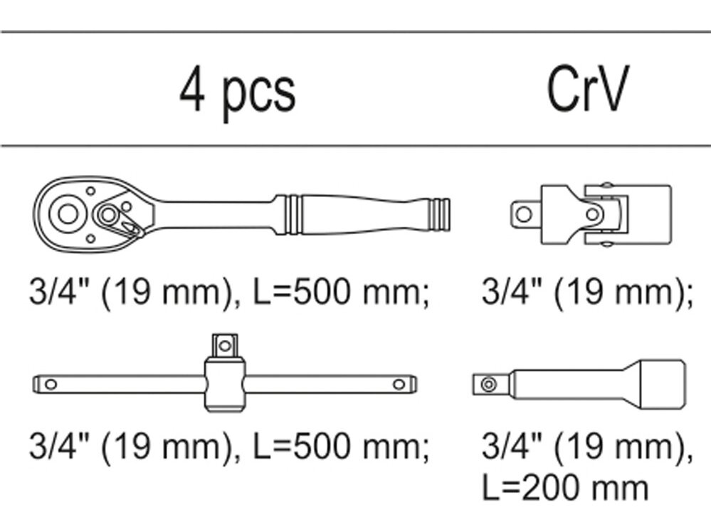 Įrankių rinkinys į vežimėlius, 3/4" galvutėms 1 Įrankių rinkinys į vežimėlius, 3/4" galvutėms 1