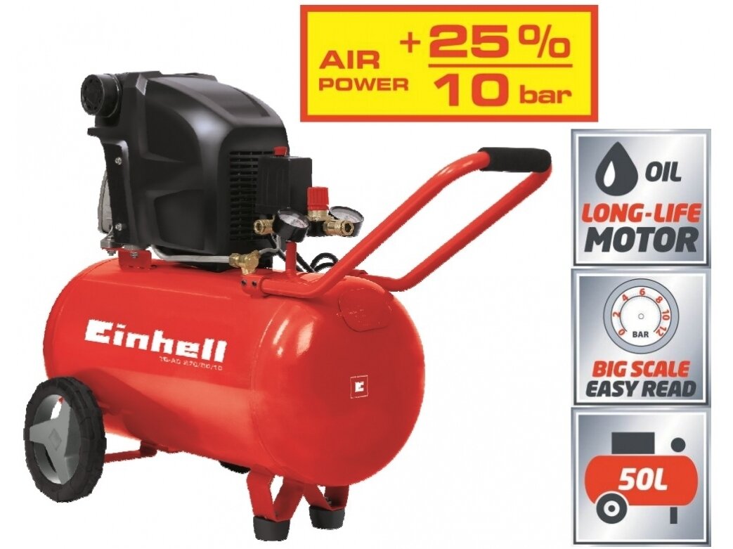 Einhell TE-AC 270/50/10 Kompresorius, 50l, 230V, 10 bar 1 Einhell TE-AC 270/50/10 Kompresorius, 50l, 230V, 10 bar 1