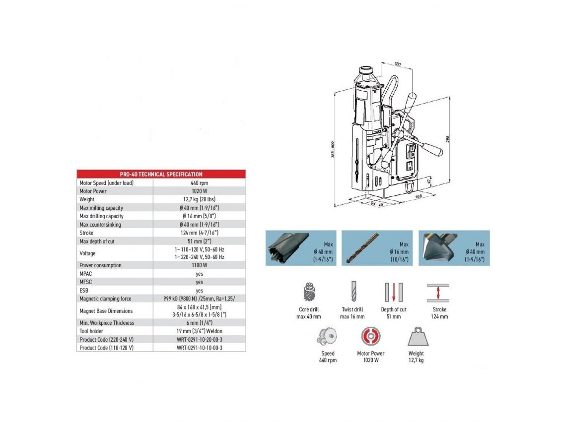 Magnetinės gręžimo staklės PRO 40 /230V Promotech 3 Magnetinės gręžimo staklės PRO 40 /230V Promotech 3