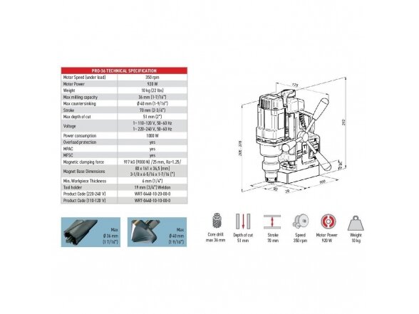 Magnetinės gręžimo staklės PRO 36 /230V Promotech 2 Magnetinės gręžimo staklės PRO 36 /230V Promotech 2