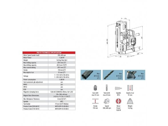 Magnetinės gręžimo staklės PRO 51 /230V Promotech 2
