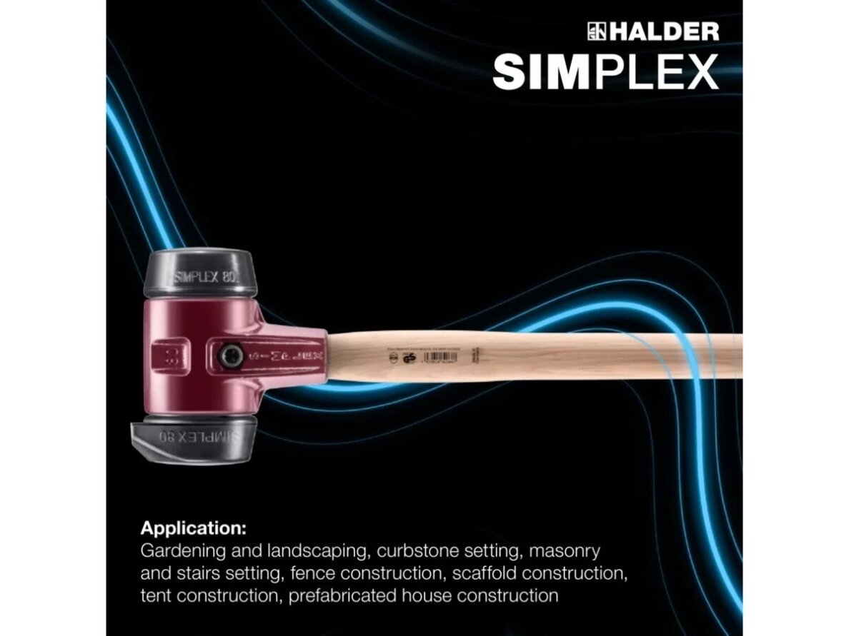 Soft mallet Halder Simplex with reinforced cast iron housing and hickory wood handle, rubber composite with “Stand-Up” function / rubber composite 4 Soft mallet Halder Simplex with reinforced cast iron housing and hickory wood handle, rubber composite with “Stand-Up” function / rubber composite 4