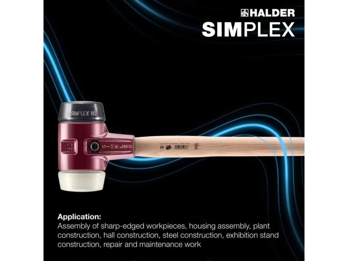 Soft mallet Halder with cast iron body and Hickory handle, 800mm, Ø80mm, rubber / nylon 1