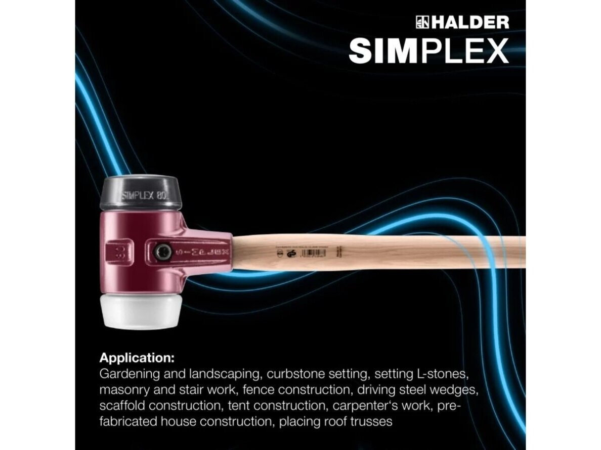 Halder soft-faced hammer with cast iron body and Hickory handle, 800mm, ⌀80mm, rubber / superplastic 1 Halder soft-faced hammer with cast iron body and Hickory handle, 800mm, ⌀80mm, rubber / superplastic 1