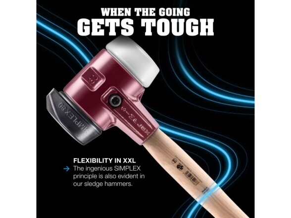 Soft mallet Halder Simplex with reinforced cast iron housing and hickory wood handle, rubber composite with “Stand-Up” function / rubber composite 3 Soft mallet Halder Simplex with reinforced cast iron housing and hickory wood handle, rubber composite with “Stand-Up” function / rubber composite 3