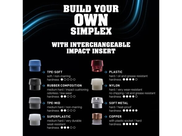 Soft-faced Halder Simplex mallet with reinforced cast iron housing and hickory wood handle, rubber composite with “Stand-Up” function / superplastic 7