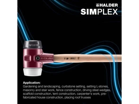 Halder soft-faced hammer with cast iron body and Hickory handle, 800mm, ⌀80mm, rubber / superplastic 1 Halder soft-faced hammer with cast iron body and Hickory handle, 800mm, ⌀80mm, rubber / superplastic 1