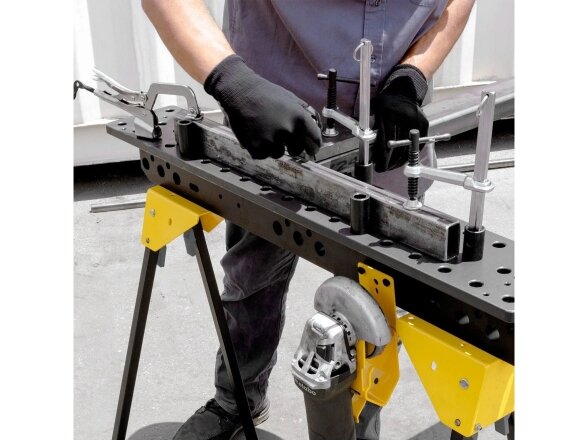 Mobile modular welding / workpiece clamping table Scout 900mm, with lightweight foldable fixed-length legs | 16 mm system 1 Mobile modular welding / workpiece clamping table Scout 900mm, with lightweight foldable fixed-length legs | 16 mm system 1