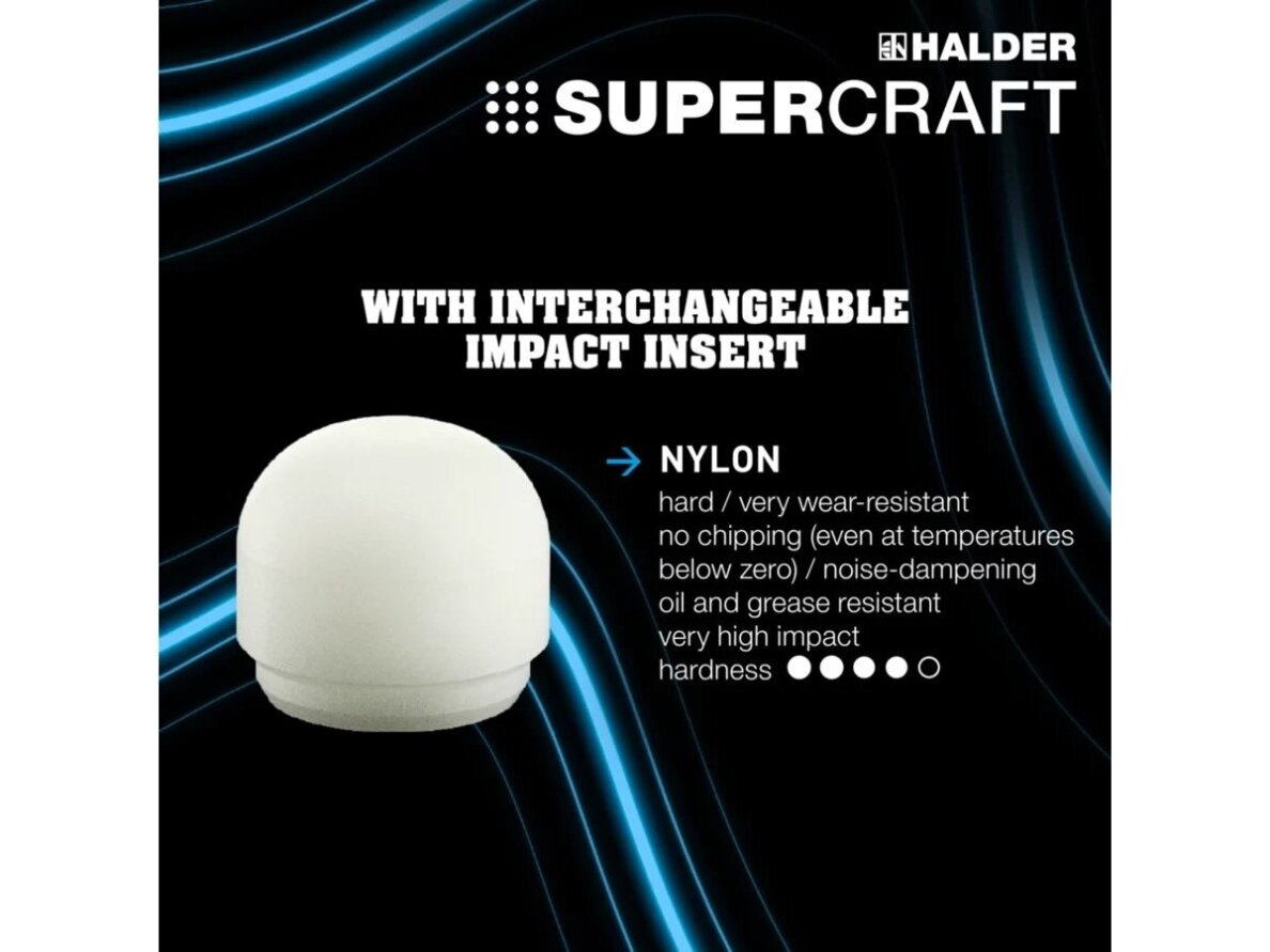Безотбойный молоток Supercraft с рукояткой из древесины гикори и закруглённым бойком, Ø25-40mm, нейлон 2