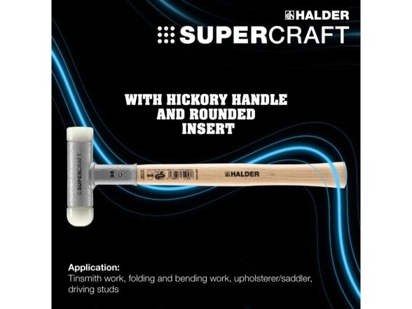 Безотбойный молоток Supercraft с рукояткой из древесины гикори и закруглённым бойком, Ø25-40mm, нейлон 3