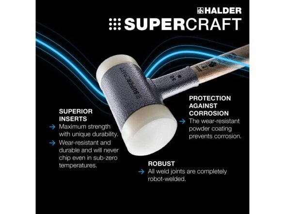 Безотбойный молоток Supercraft с рукояткой из древесины гикори и закруглённым бойком, Ø25-40mm, нейлон 4