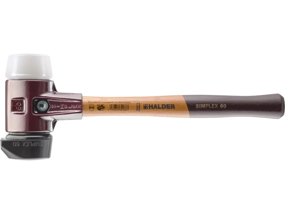 SIMPLEX mallet with soft inserts, cast iron housing and high-quality wooden handle, rubber composite with “Stand-Up” function / Superplastic 1