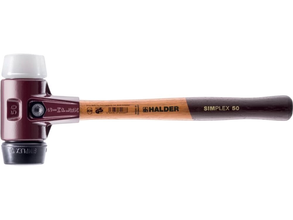 Simplex soft-face mallet with soft inserts, cast iron housing and high-quality wooden handle, rubber composite / superplastic 1 Simplex soft-face mallet with soft inserts, cast iron housing and high-quality wooden handle, rubber composite / superplastic 1