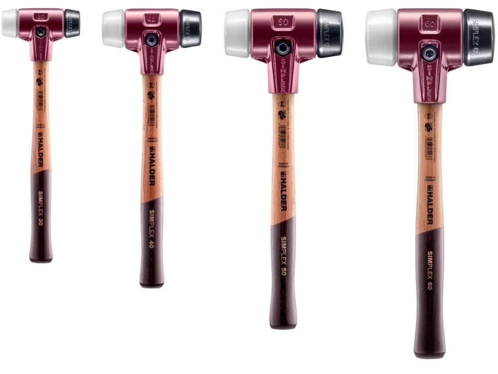 Simplex soft-face mallet with soft inserts, cast iron housing and high-quality wooden handle, rubber composite / superplastic Simplex soft-face mallet with soft inserts, cast iron housing and high-quality wooden handle, rubber composite / superplastic
