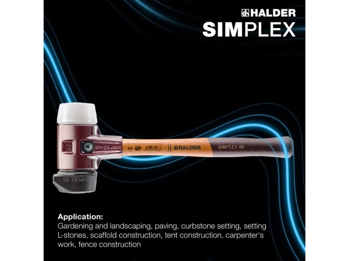 SIMPLEX mallet with soft inserts, cast iron housing and high-quality wooden handle, rubber composite with “Stand-Up” function / Superplastic 5