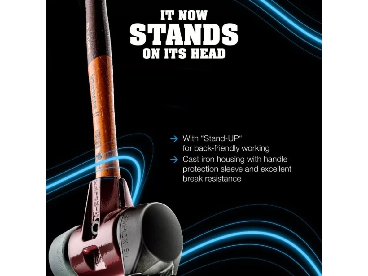SIMPLEX mallet with soft inserts, cast iron housing and high-quality wooden handle, rubber composite with “Stand-Up” function / Superplastic 6 SIMPLEX mallet with soft inserts, cast iron housing and high-quality wooden handle, rubber composite with “Stand-Up” function / Superplastic 6