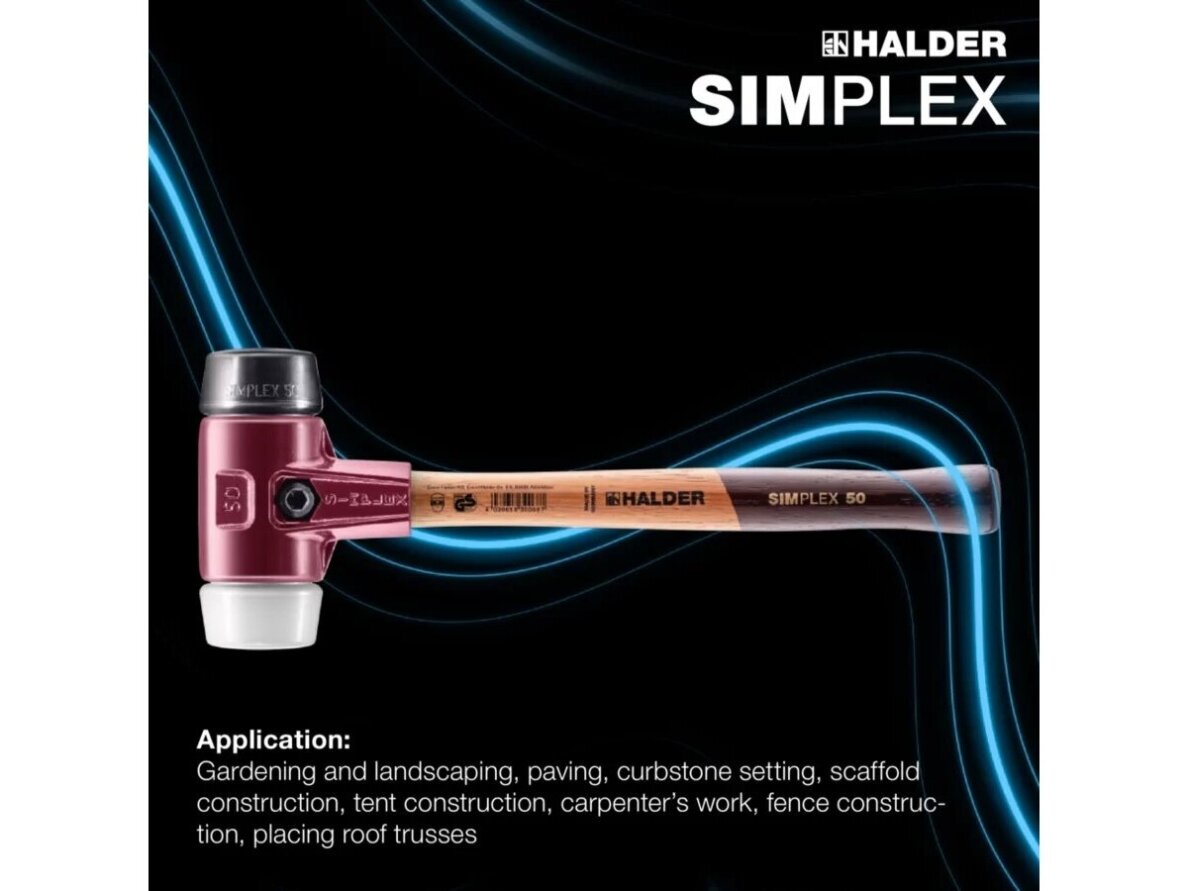 Simplex soft-face mallet with soft inserts, cast iron housing and high-quality wooden handle, rubber composite / superplastic 5 Simplex soft-face mallet with soft inserts, cast iron housing and high-quality wooden handle, rubber composite / superplastic 5