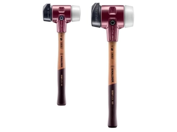 SIMPLEX mallet with soft inserts, cast iron housing and high-quality wooden handle, rubber composite with “Stand-Up” function / Superplastic