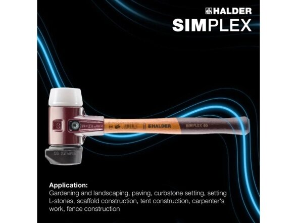 SIMPLEX mallet with soft inserts, cast iron housing and high-quality wooden handle, rubber composite with “Stand-Up” function / Superplastic 5