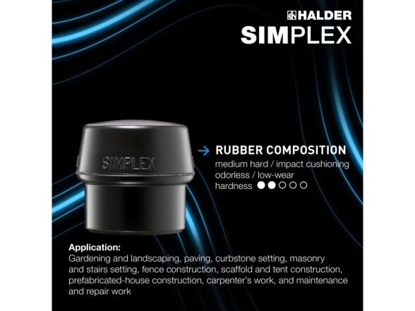 Simplex soft-face mallet with soft inserts, cast iron housing and high-quality wooden handle, rubber composite / superplastic 9 Simplex soft-face mallet with soft inserts, cast iron housing and high-quality wooden handle, rubber composite / superplastic 9