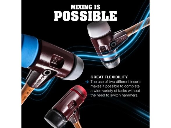 Simplex soft-face mallet with soft inserts, cast iron housing and high-quality wooden handle, rubber composite / superplastic 6 Simplex soft-face mallet with soft inserts, cast iron housing and high-quality wooden handle, rubber composite / superplastic 6