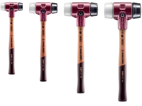 Simplex soft-face mallet with soft inserts, cast iron housing and high-quality wooden handle, rubber composite / superplastic Simplex soft-face mallet with soft inserts, cast iron housing and high-quality wooden handle, rubber composite / superplastic