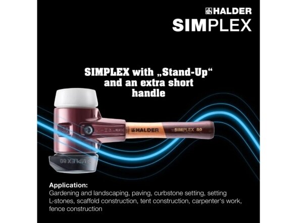 Молоток SIMPLEX с мягкими бойками, с корпусом из чугуна и высококачественной особенно короткой деревянной рукояткой, резиновый композит с "Stand-Up" / суперпластик 4