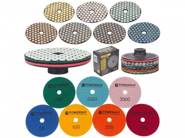 Powermat PM-DPP-100TS deimantinių diskų rinkinys kietų medžiagų šlifavimui, sausam darbui
