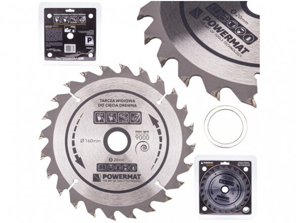 Powermat TDD-160x20x24Z medienos pjovimo diskas 160x20 mm, 24 dantys