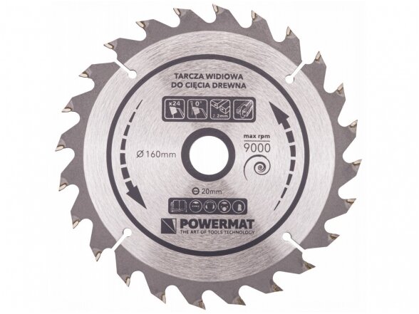 Powermat TDD-160x20x24Z medienos pjovimo diskas 160x20 mm, 24 dantys 1